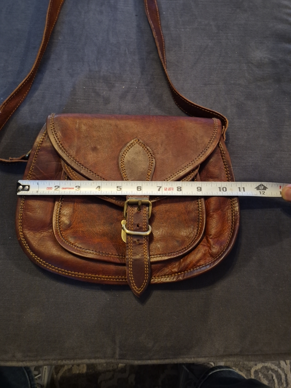 Women's Brown Leather Crossbody Bag By FIRU - Structured Everyday Shoulder Bag - Picture 6 of 12